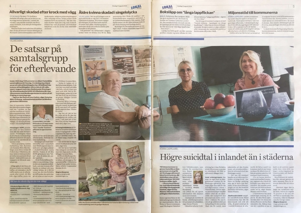 HOPE artikel i Vilhelmina lokaltidning Media på hemsidan